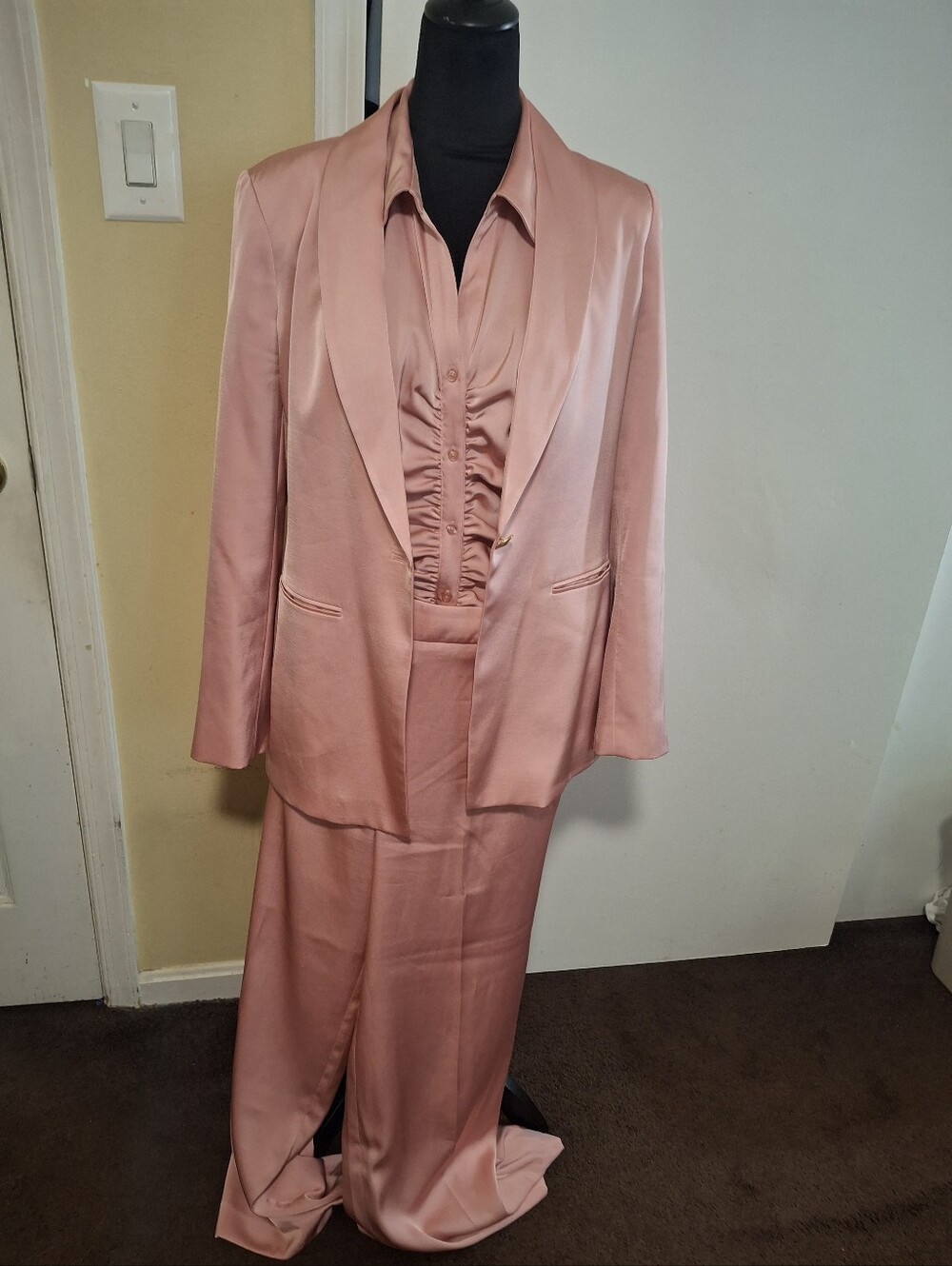 Donna Karan Rose Satin Blazer and Skirt Suit
